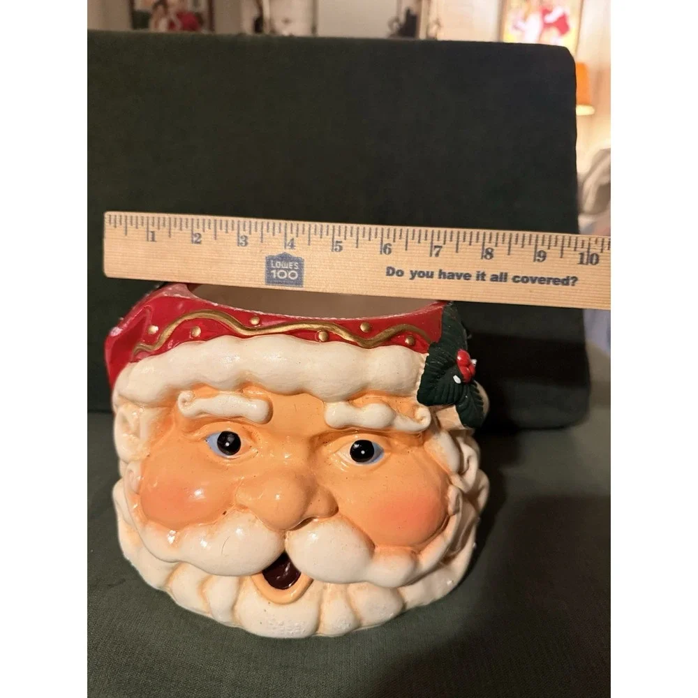 Vintage Christmas Santa Head Flower Planter Candy Dish W/ Box
